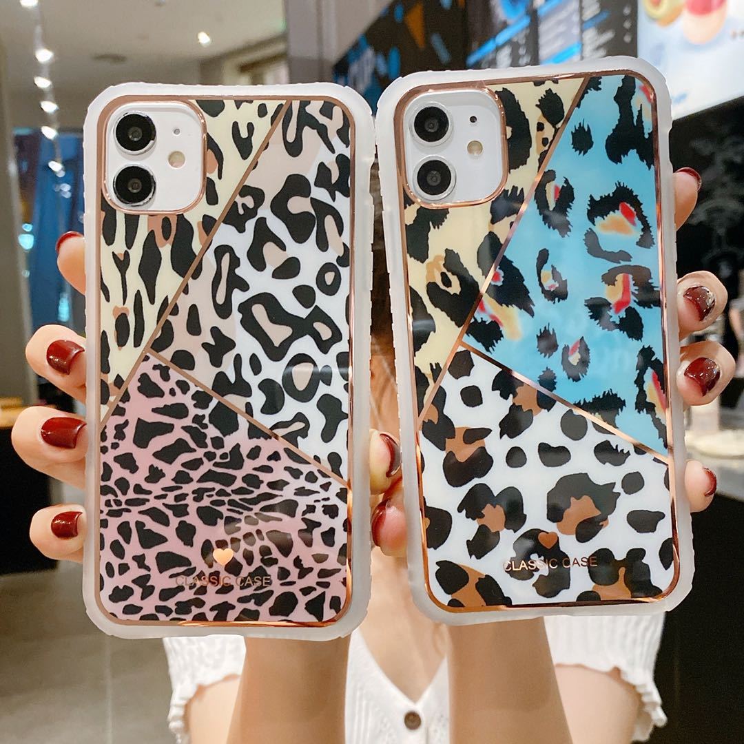 Electroplating love leopard print small waist protective cover Iphone case - Dweky.se
