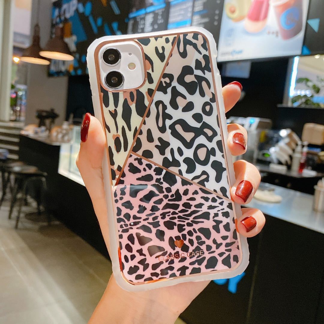 Electroplating love leopard print small waist protective cover Iphone case - Dweky.se