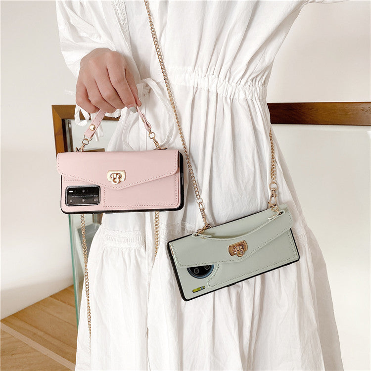 Huawei Premium Handväska-skal — Med Diagonal Guldkedja