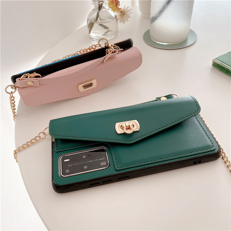 Huawei Premium Handväska-skal — Med Diagonal Guldkedja