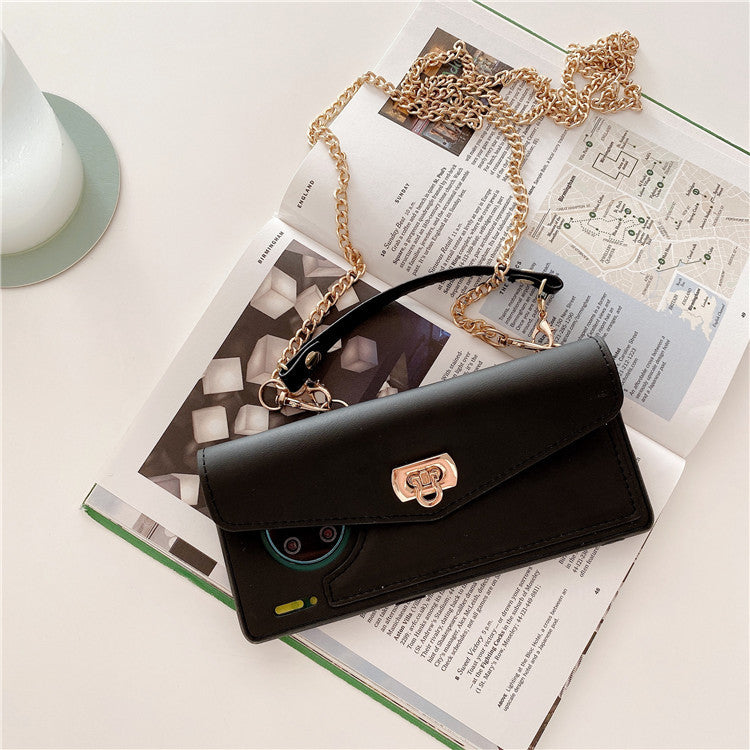 Huawei Premium Handväska-skal — Med Diagonal Guldkedja