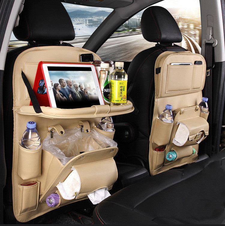 PU Leather Car Storage Bag Multifunction Seat Back Tray Hanging Bag Waterproof Car Organizer Automotive Interior Accessories - Dweky.se