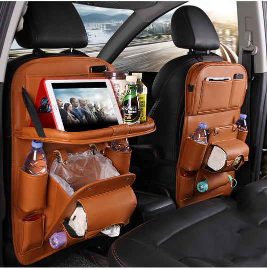 PU Leather Car Storage Bag Multifunction Seat Back Tray Hanging Bag Waterproof Car Organizer Automotive Interior Accessories - Dweky.se