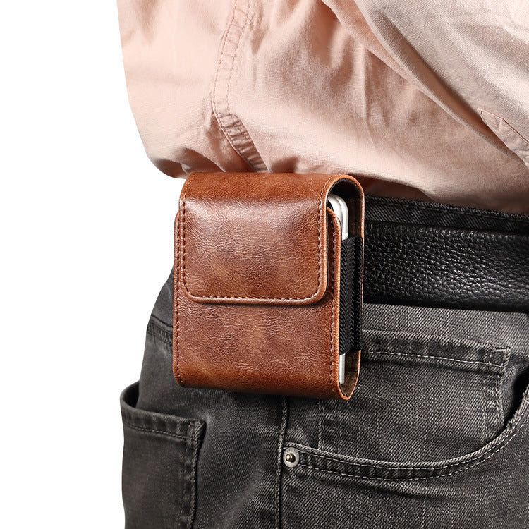 Applicable Flip Screen Mobile Phone Bag Hanging Leather Perforating Folding Waist Bag - Dweky.se