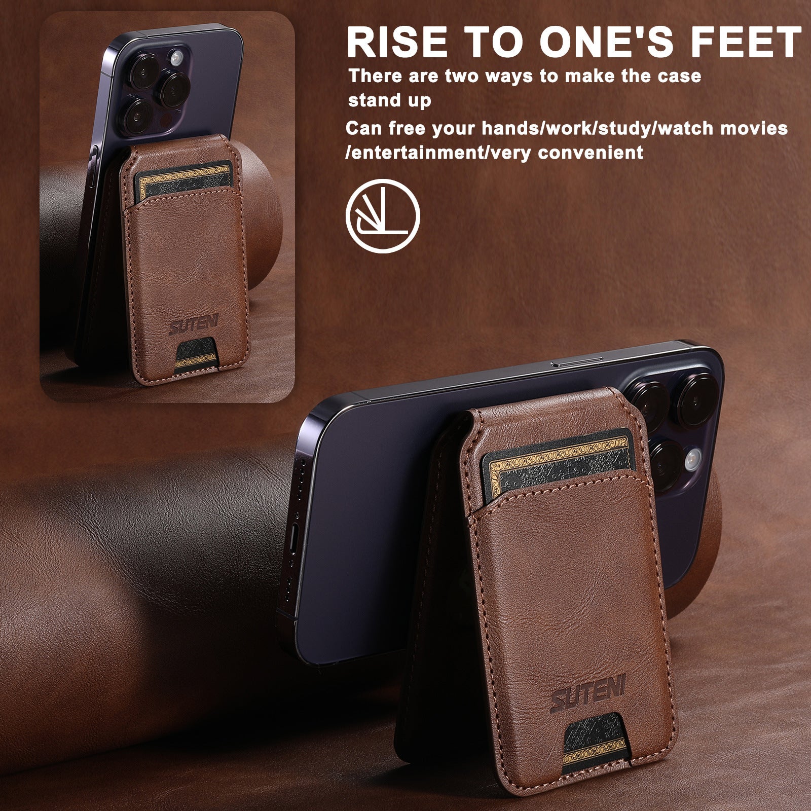 Android Universal Phone Magnetic Card Holder MagSafe Magnetic Ring PU Leather - Dweky.se