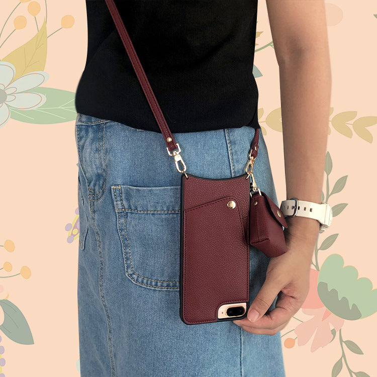 iPhone Premium Högkvalitativt Crossbody Lambskin Wallet Case and Coin Purse