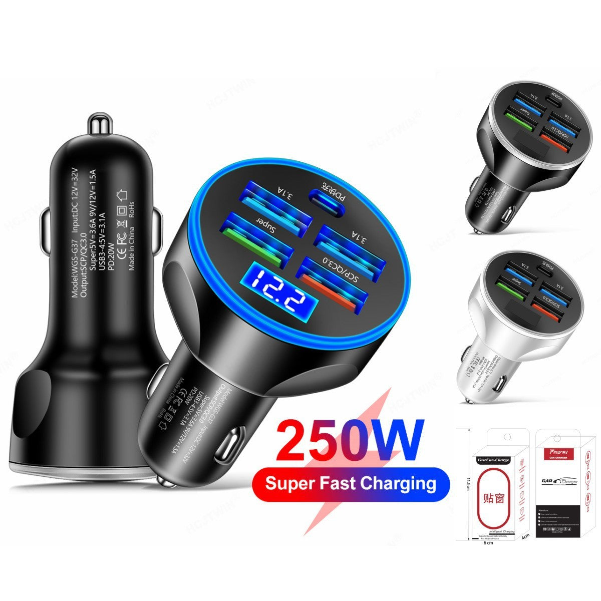 Super Fast Charge 5 In 1 Multi-port With Digital Display Car Charger - Dweky.se