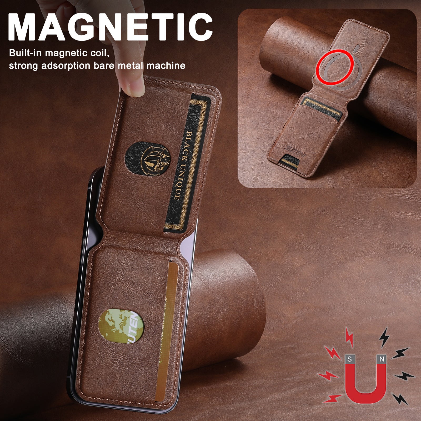 Android Universal Phone Magnetic Card Holder MagSafe Magnetic Ring PU Leather - Dweky.se