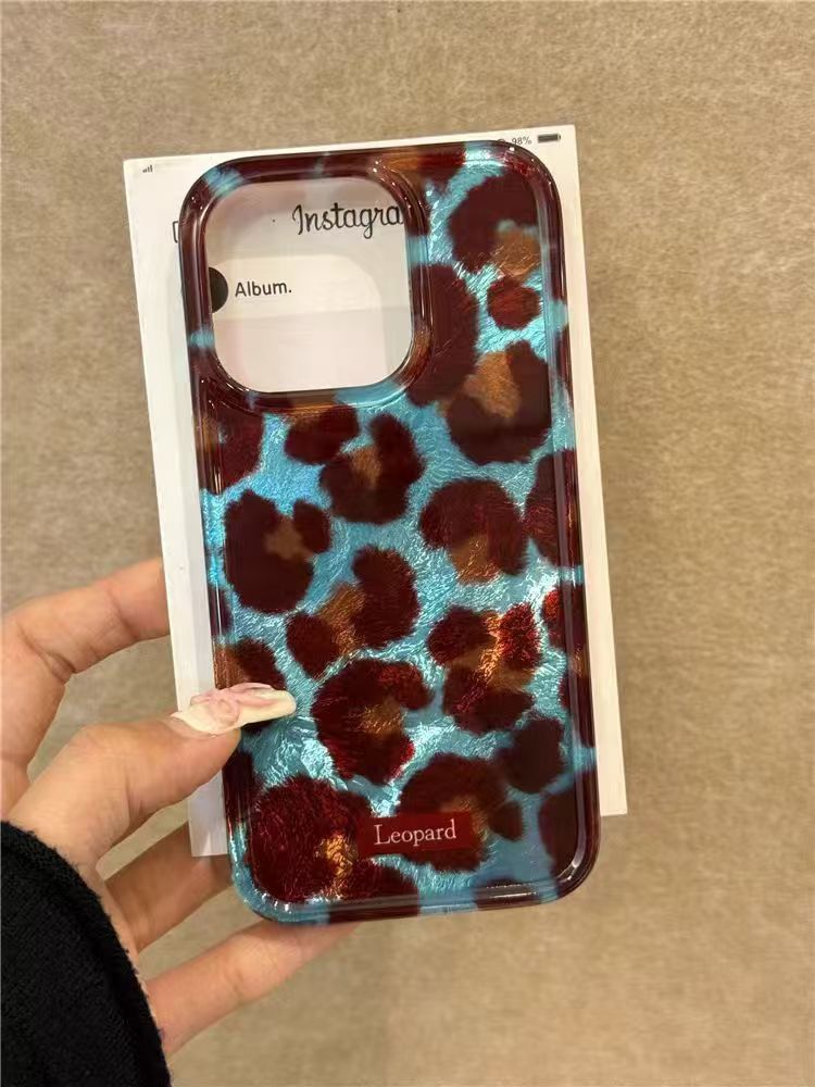 iPhone Premium Högkvalitativt Blue-brown Leopard-pattern Swirl Hard Case