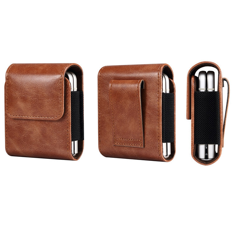 Applicable Flip Screen Mobile Phone Bag Hanging Leather Perforating Folding Waist Bag - Dweky.se