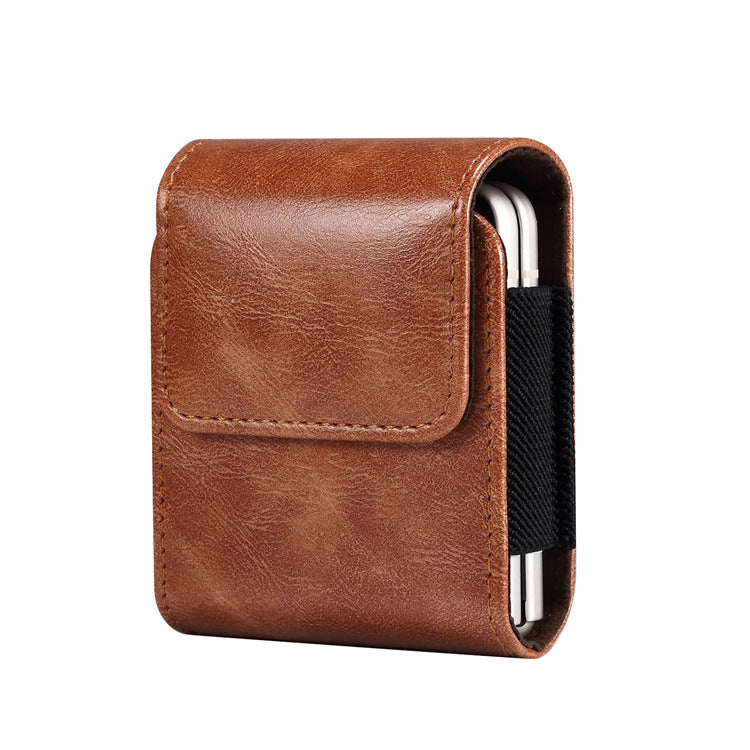 Applicable Flip Screen Mobile Phone Bag Hanging Leather Perforating Folding Waist Bag - Dweky.se