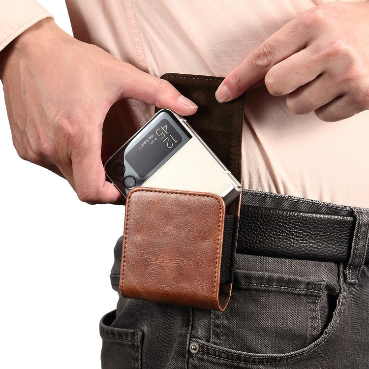 Applicable Flip Screen Mobile Phone Bag Hanging Leather Perforating Folding Waist Bag - Dweky.se