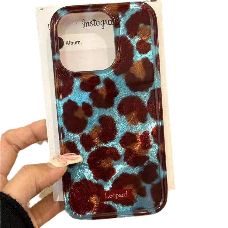 iPhone Premium Högkvalitativt Blue-brown Leopard-pattern Swirl Hard Case