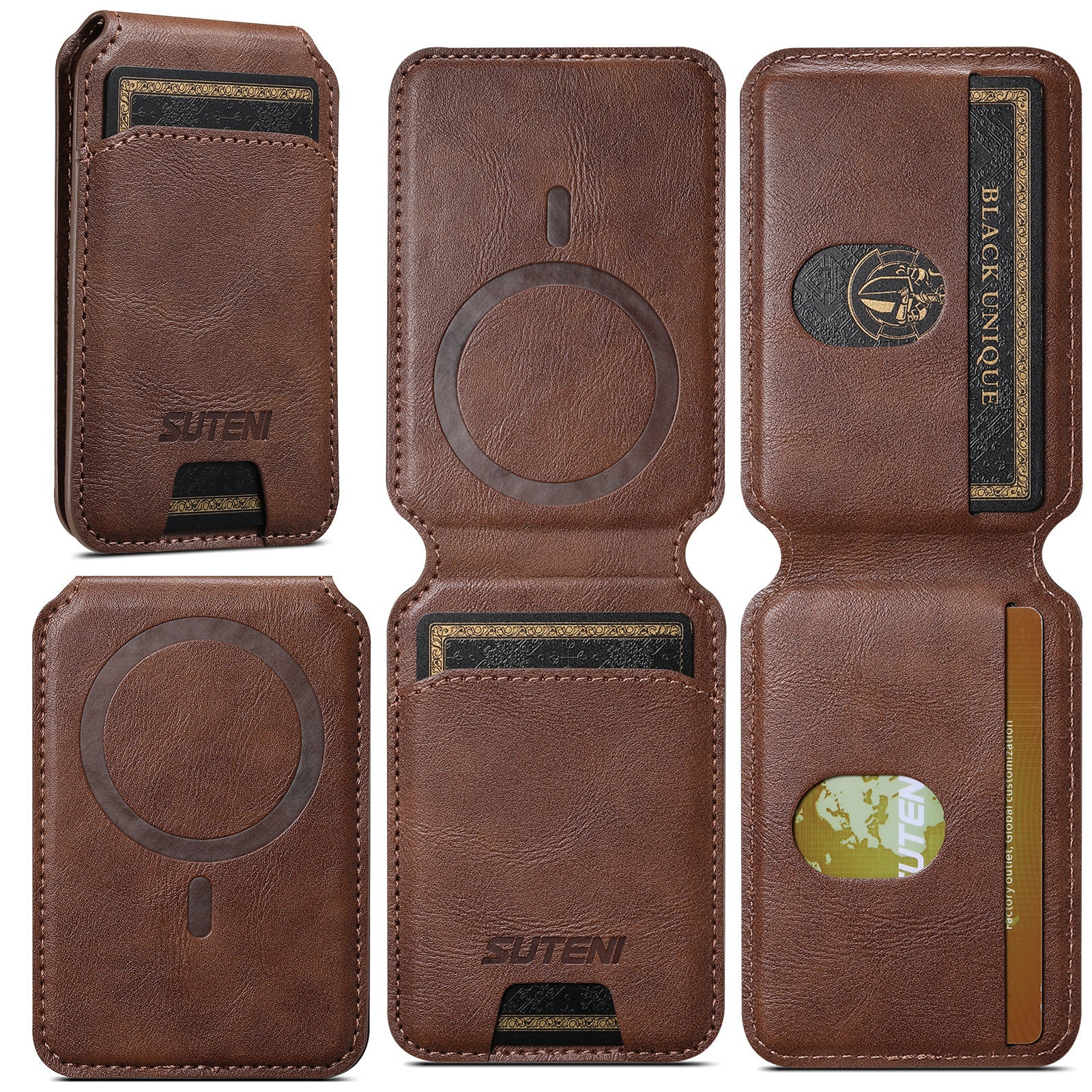 Android Universal Phone Magnetic Card Holder MagSafe Magnetic Ring PU Leather - Dweky.se