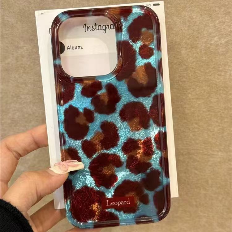 iPhone Premium Högkvalitativt Blue-brown Leopard-pattern Swirl Hard Case