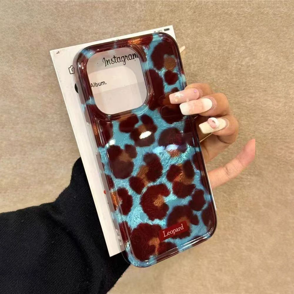 iPhone Premium Högkvalitativt Blue-brown Leopard-pattern Swirl Hard Case